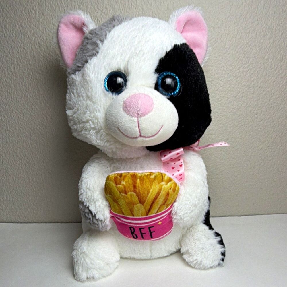 Kellytoy BFF Cat Plush Doll w/ Fries Soft Small Valentine White/Black 11”